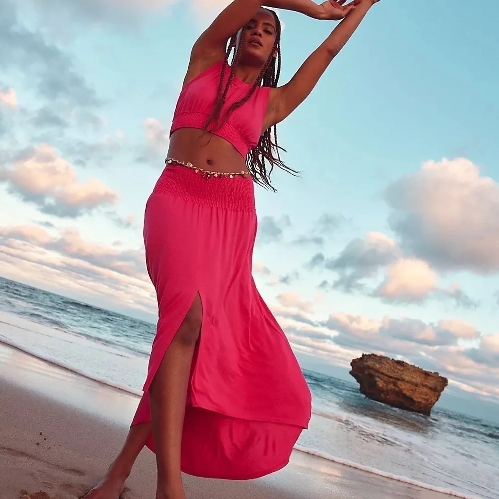 Free People Beach Morningside Crop Tank Top Bright Pink